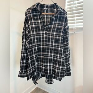 Classic Black and White Plaid Women's Button Down Shirt
